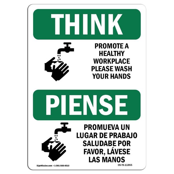 Signmission OSHA THINK Sign, Promote A Healthy Workplace W/ Symbol, 24in X 18in Aluminum, OS-TS-A-1824-L-11855 OS-TS-A-1824-L-11855